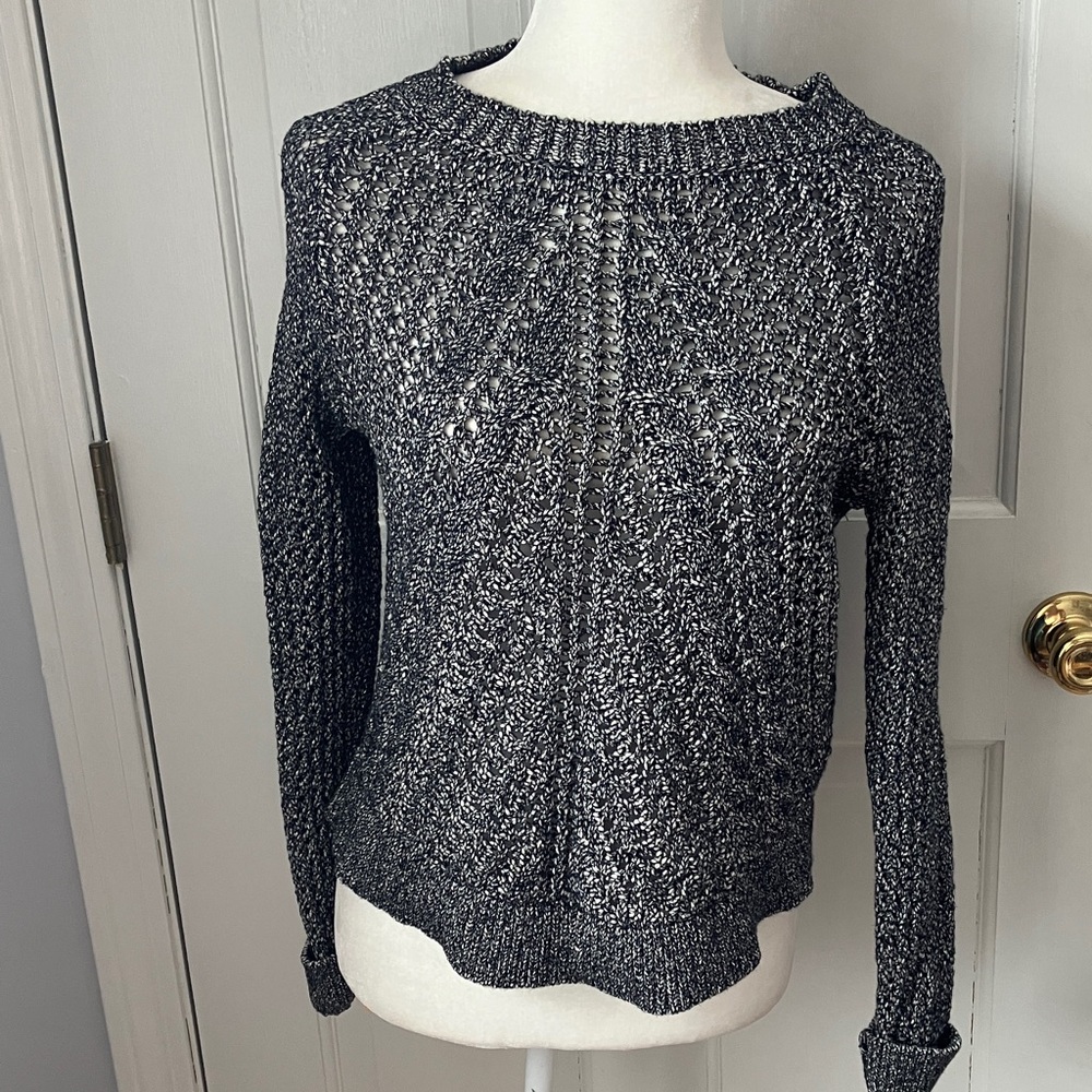 Lucky Brand Metallic Black and Silver Open Knit Sweater EUC S/M